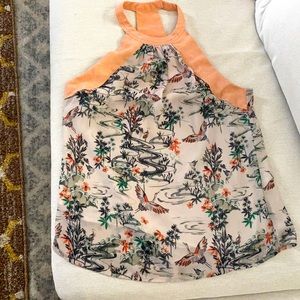 H&M silk blouse. Zen garden print